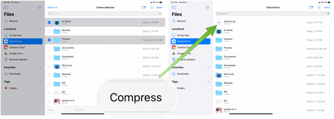 Komprimujte soubory na iPadu