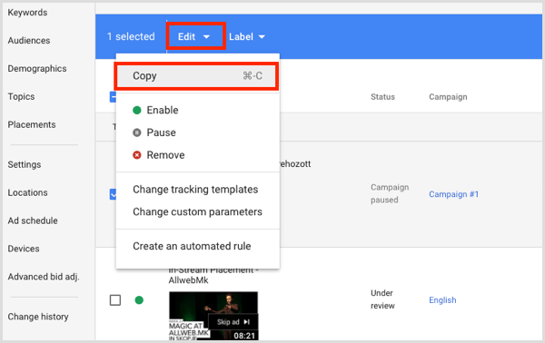 Google Adwords zkopírujte a vložte reklamní sestavy