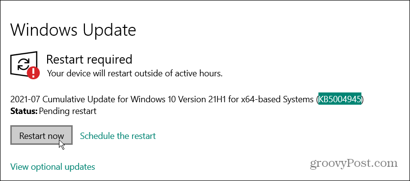 restartujte Windows 10 Emergency Update