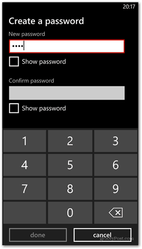 Windows Phone 8 přizpůsobuje nastavení hesla pro obrazovku zámku