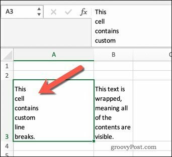 Zabalení textu v aplikaci Excel pomocí konců řádků.