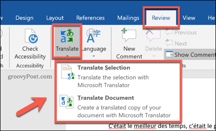 Možnosti pro překlad dokumentu Word
