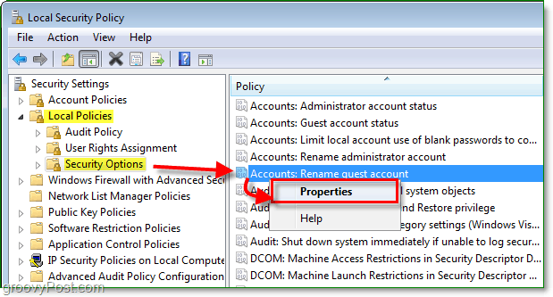 jak upravit název účtu účtu hosta v systému Windows 7 pomocí místní zásady zabezpečení