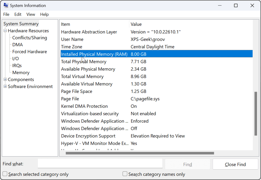 zkontrolujte informace o paměti RAM v systému Windows 11