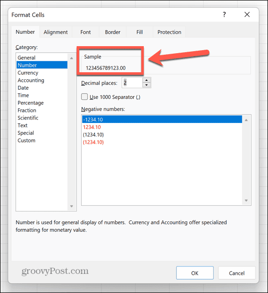 Excel formát čísla vzorku