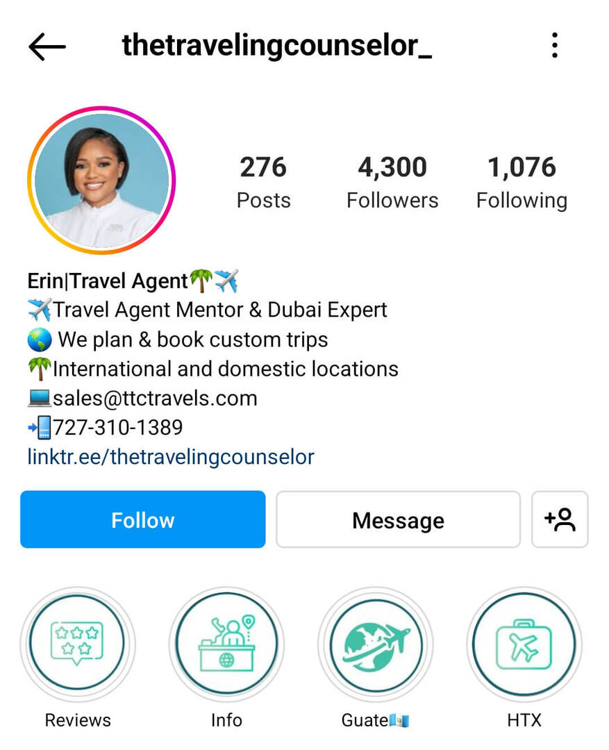 instagram-bio-thetravelingconselor_-hashtag-emojis-example
