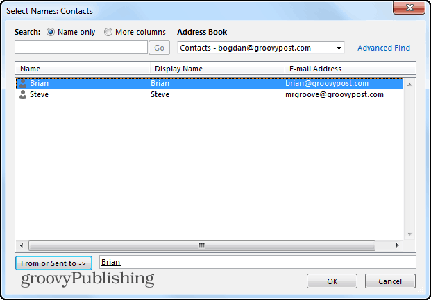 Vyhledávací složky aplikace Outlook 2013 z konkrétních