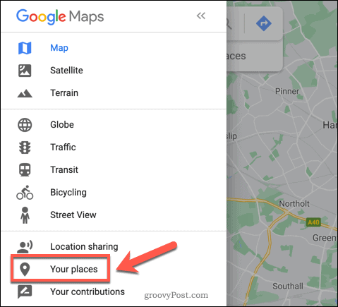 Možnost Mapy Google Vaše místa