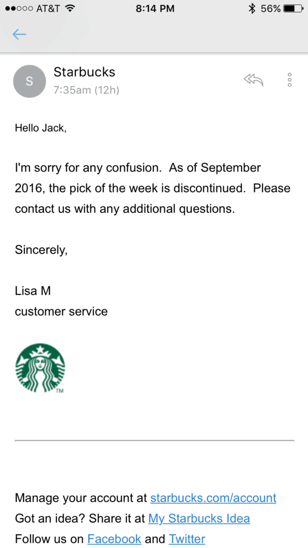 Bezplatné aplikace pro Starbucks byly ukončeny