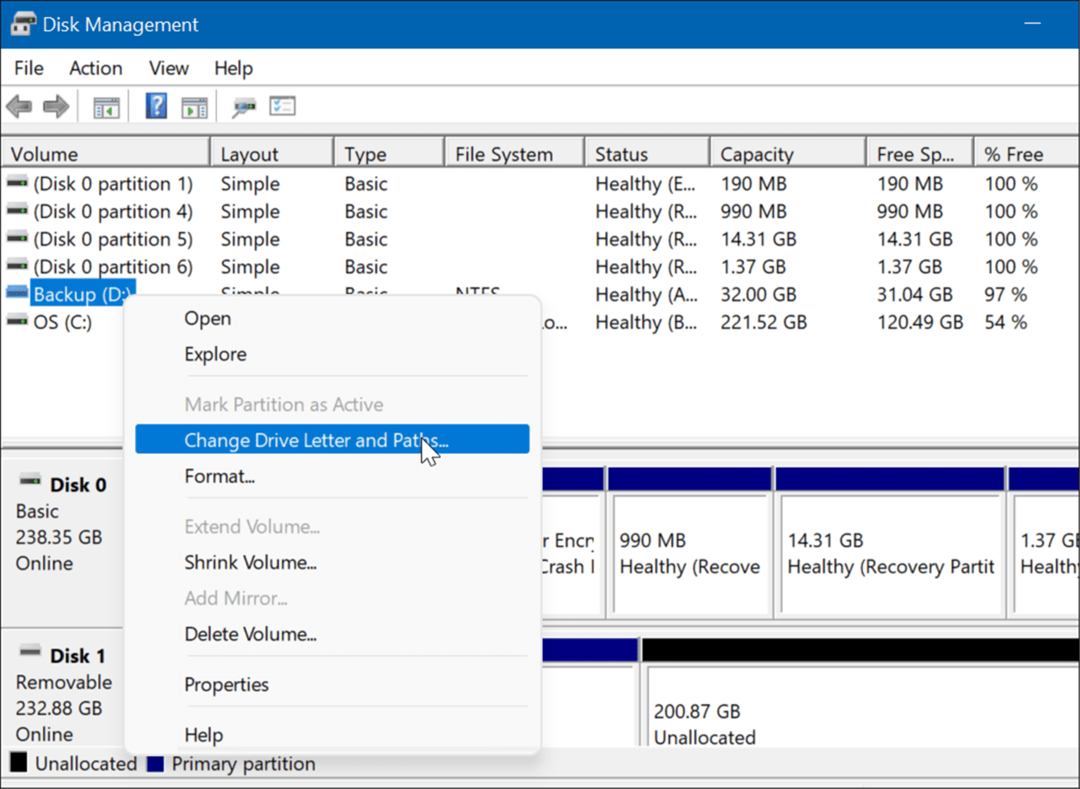 otevřete správu disků v uživatelské nabídce Windows 11 Power