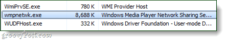 Windows Media Player Network Sharing Service ve Správci úloh