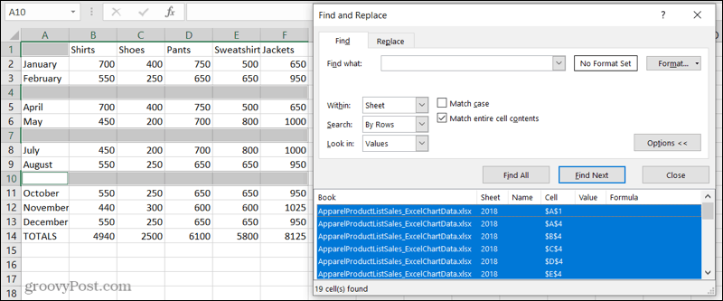 Najděte v Excelu prázdné řádky