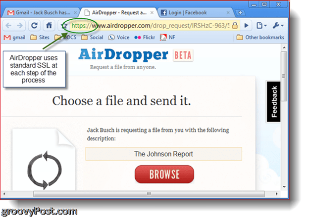 Snímek obrazovky Dropbox Airdropper - vyberte soubor