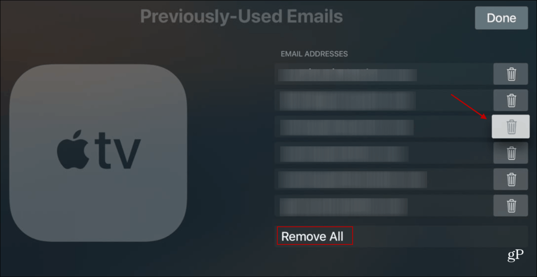 Smazat dříve použité e-maily Apple TV