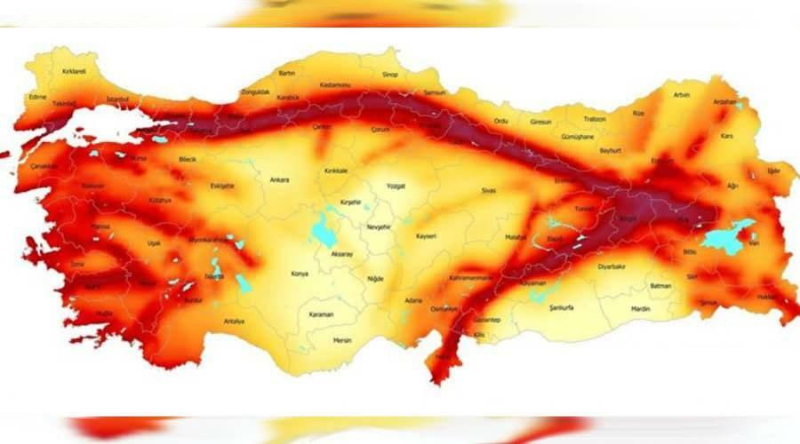 Mapa zemětřesení v Türkiye