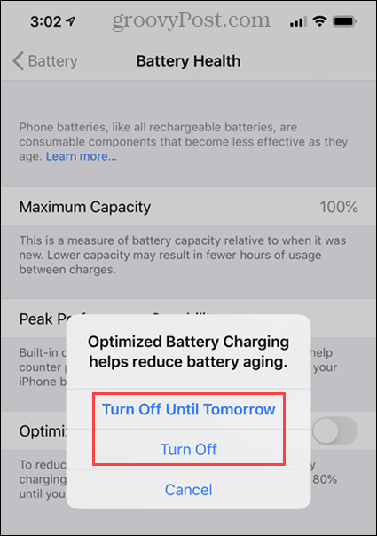 Vypněte možnosti optimálního nabíjení baterie v iPhone
