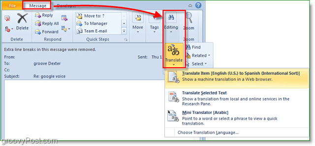 v aplikaci Outlook se tlačítko překladu nachází na jiném místě, kde je?