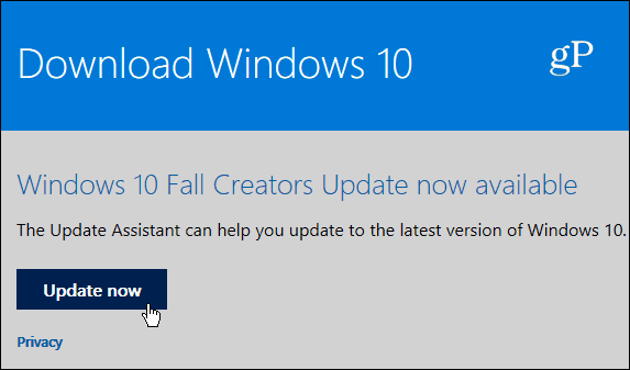 3 Stránka aktualizace asistenta Windows 10