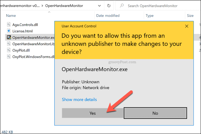 Varování UAC Windows 10 pro Open Hardware Monitor