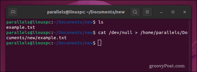 Vyprázdněte soubor v Linuxu pomocí příkazu cat