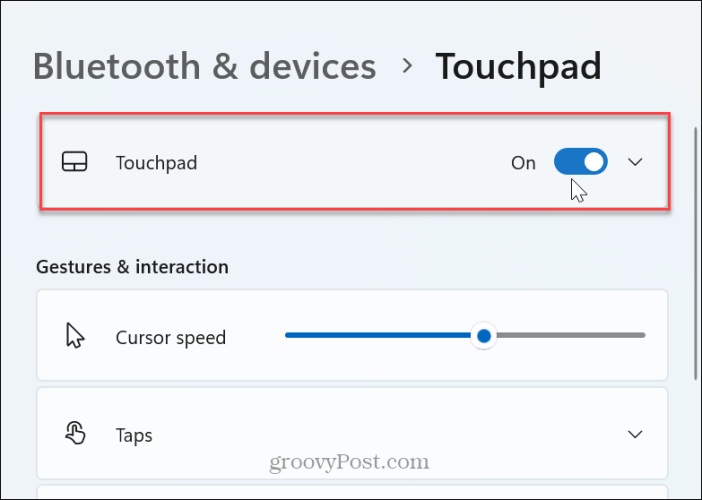 vypněte touchpad