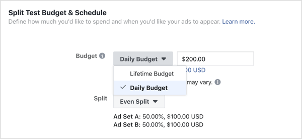 Vyberte denní rozpočet pro rozpočet reklamy