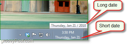 Snímek obrazovky systému Windows 7 - dlouhé datum vs. krátké datum