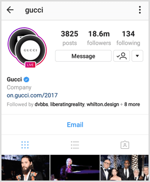 Indikátor živého vysílání Instagramu v profilu