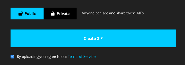 Nastavte svůj GIF na veřejný, pokud ho chcete sdílet na svých kanálech sociálních médií.
