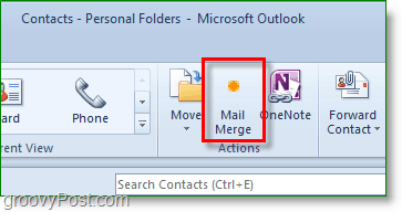 Snímek obrazovky aplikace Outlook 2010 - klikněte na hromadnou korespondenci