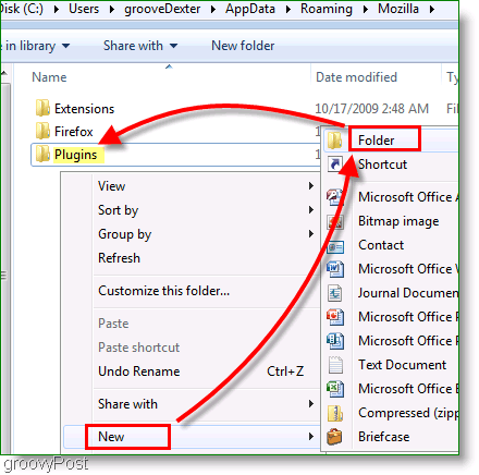 Snímek obrazovky: Create New Folder Windows 7
