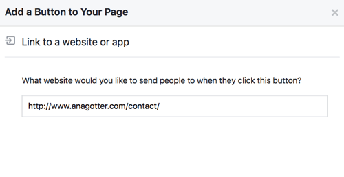 Dokončete nastavení tlačítka CTA na Facebooku pomocí odkazů nebo kontaktních údajů, aby bylo plně funkční.