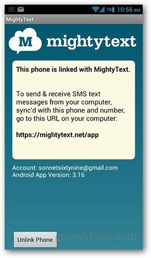 mightytext android obrazovka