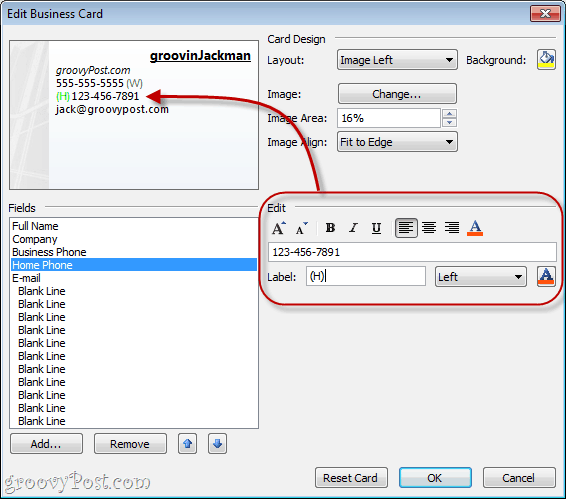 Formátovat pole ve vCard v aplikaci Outlook 2010