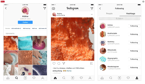 Aby byly příspěvky a další uživatelé na platformě ještě lépe viditelní, představil Instagram hashtagy, které mohou uživatelé sledovat a objevovat hlavní příspěvky a nejnovější příběhy. 