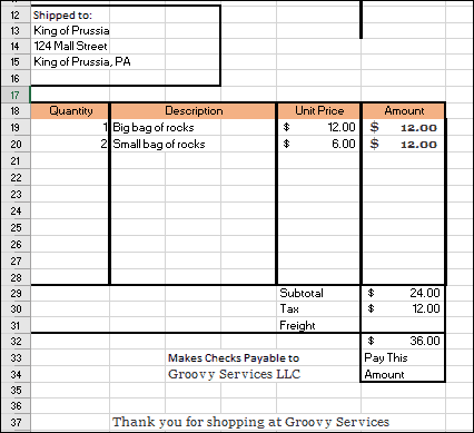 příklad aplikace Excel - tabulka - faktura
