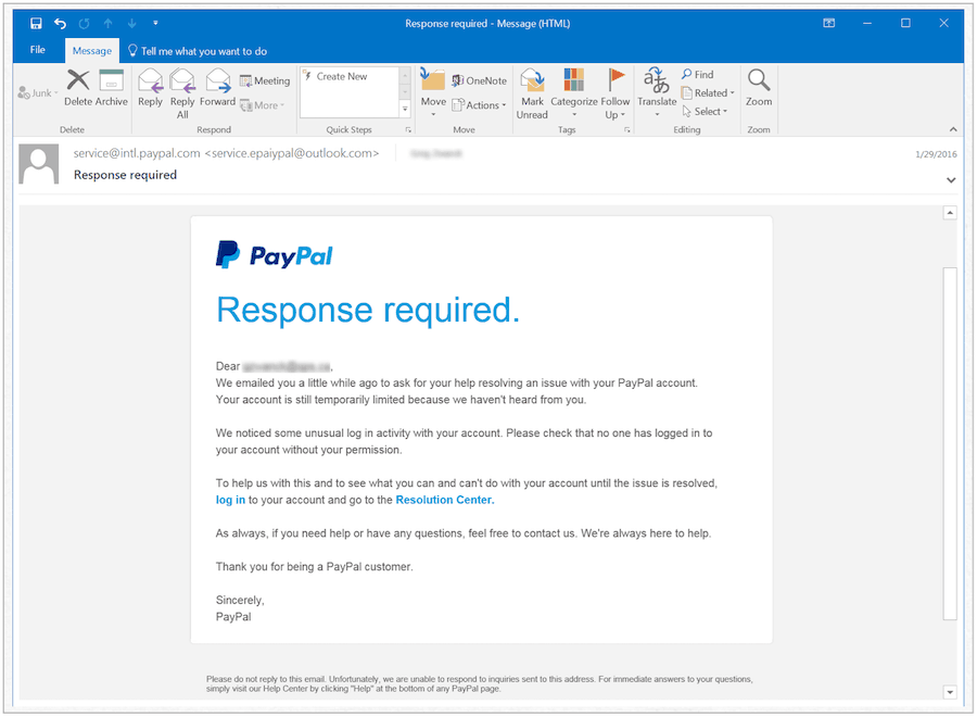Falešné oznámení PayPal