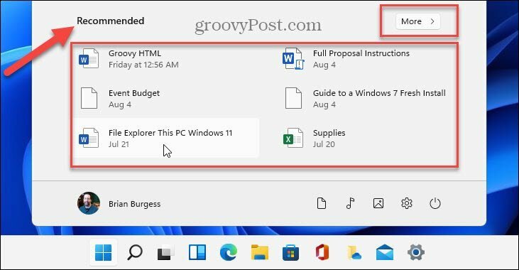 Zobrazit doporučené položky Windows 11