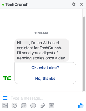 Když navrhnete svého chatbota na Facebooku Messenger, dáváte uživatelům možnosti, které jim pomohou provést vás v jejich nabídkách.