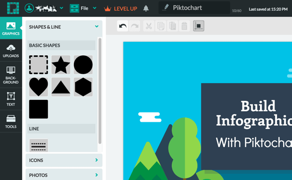 Vylepšete svůj infografický design v editačním okně Piktochart.