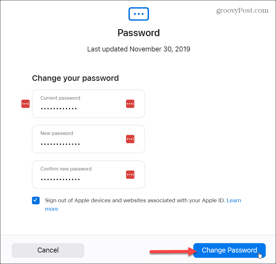Změňte své heslo Apple ID