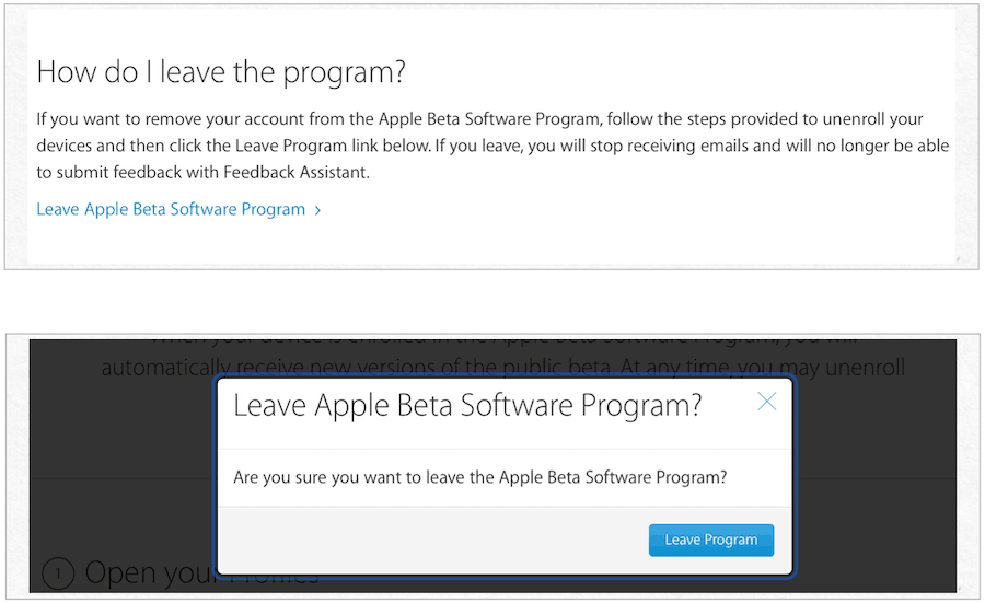 opusťte program Apple beta