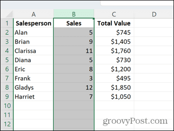 Excel přesunutý sloupec