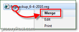 sloučení souboru registru obnovit v systému Windows 7 a Vista
