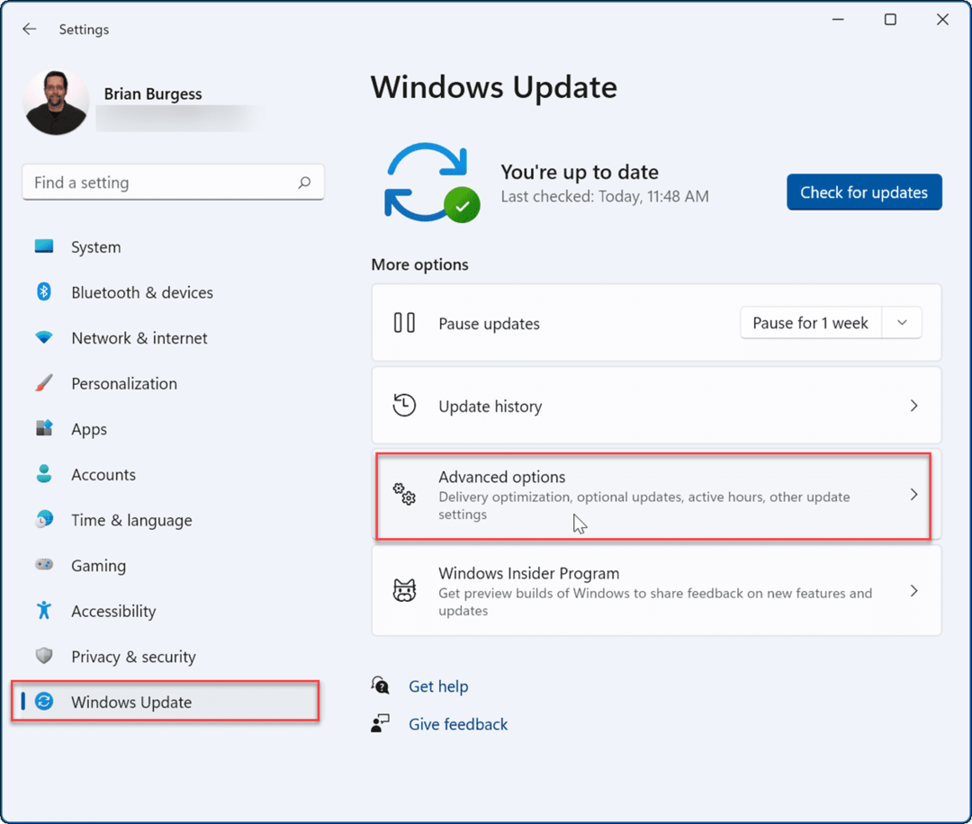 pokročilé možnosti aktualizace systému Windows