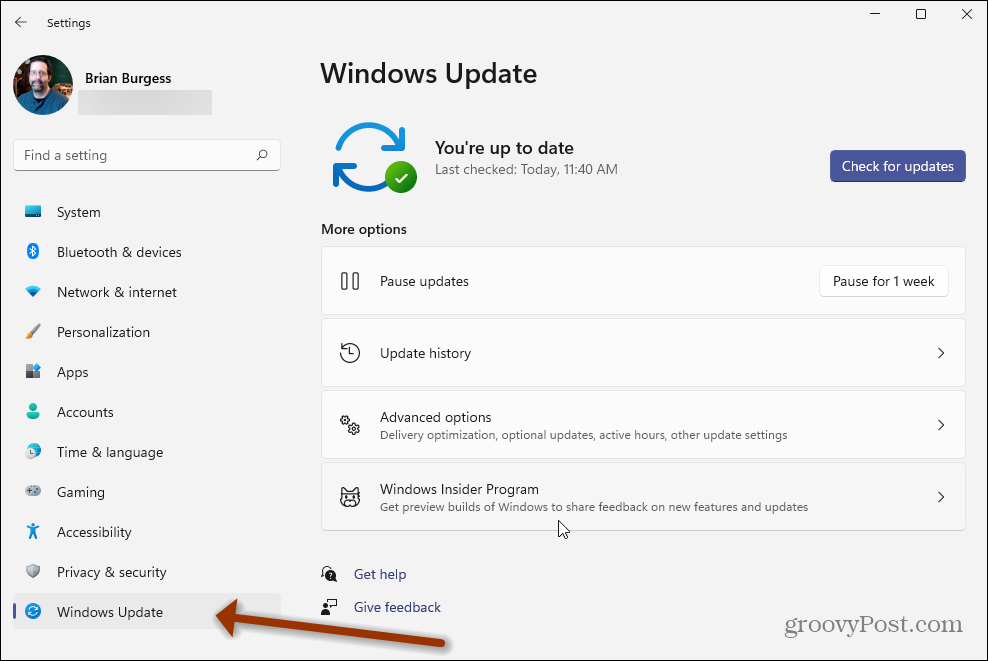 Nastavení Windows 11 Windows Update