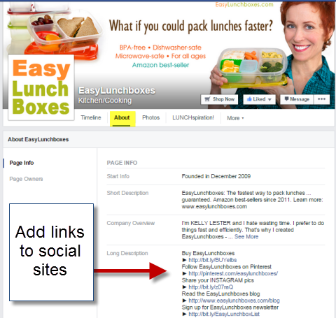 sociální odkazy na facebookové stránce o snadných obědových krabičkách
