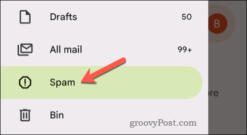 Otevřete složku Gmail spam v mobilní aplikaci