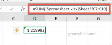 Vzorec SUMA aplikace Excel používající oblast buněk z jiného souboru aplikace Excel