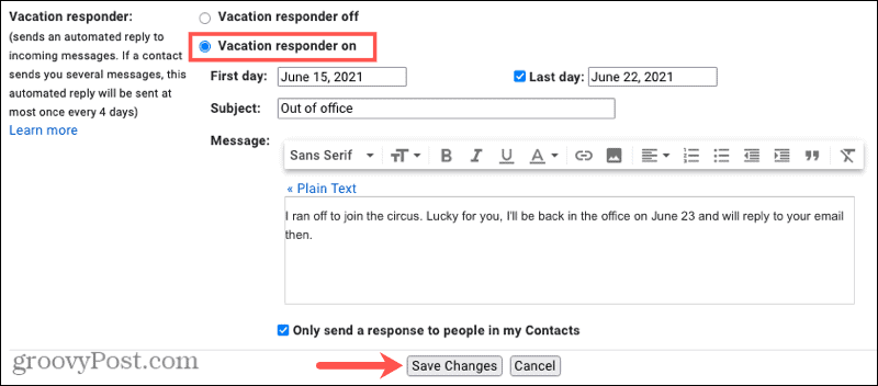 Gmail mimo kancelář Prázdninový odpovídač online 